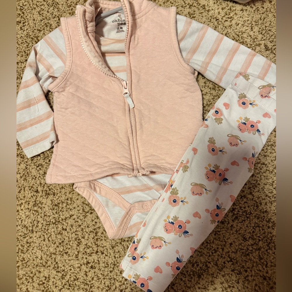 Chick Pea Pink and White Baby Set with Floral Leggings